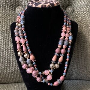 Elegant Multi-Strand Beaded Necklace - Pink and Blue